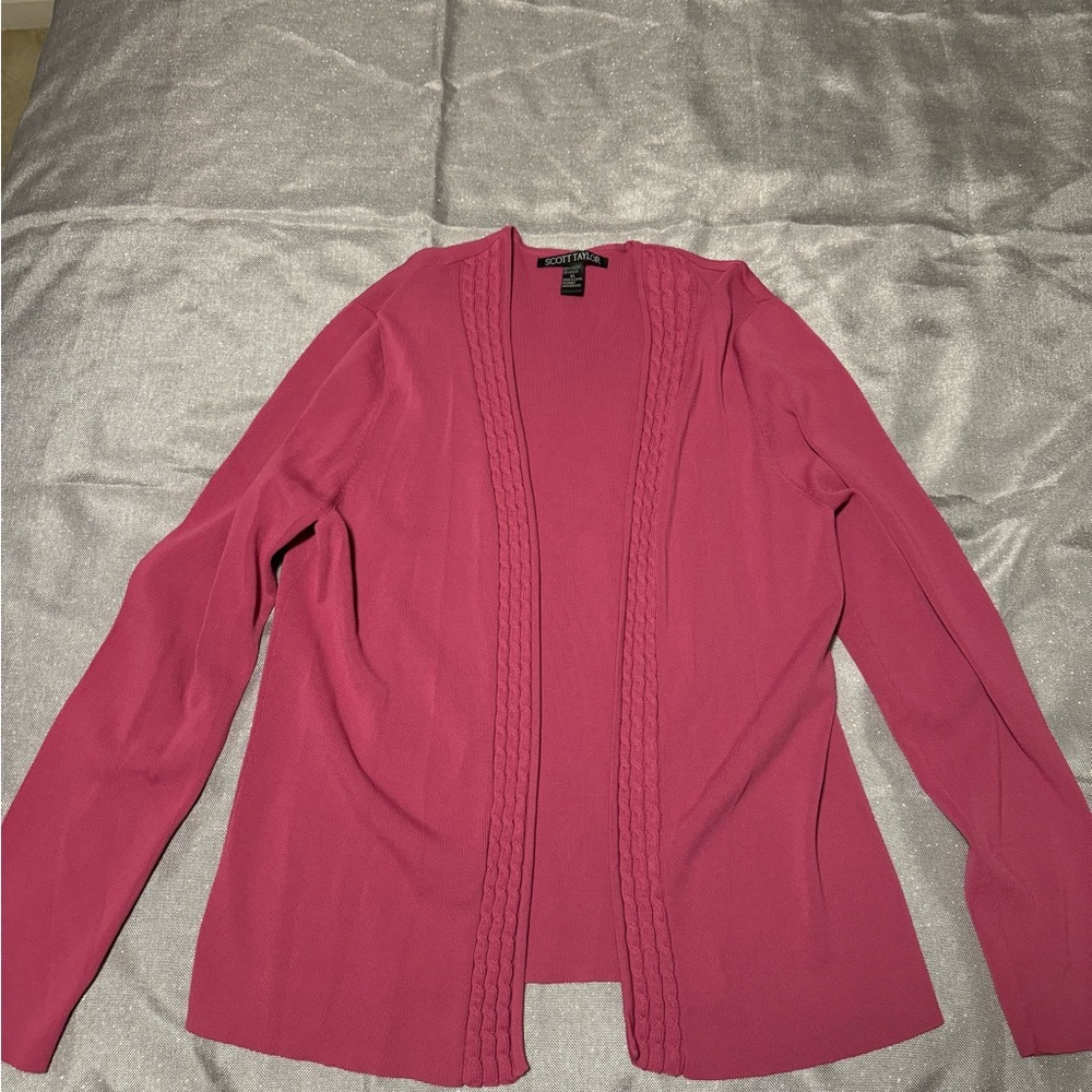 Pink Ribbed Open-Front Cardigan Sweater